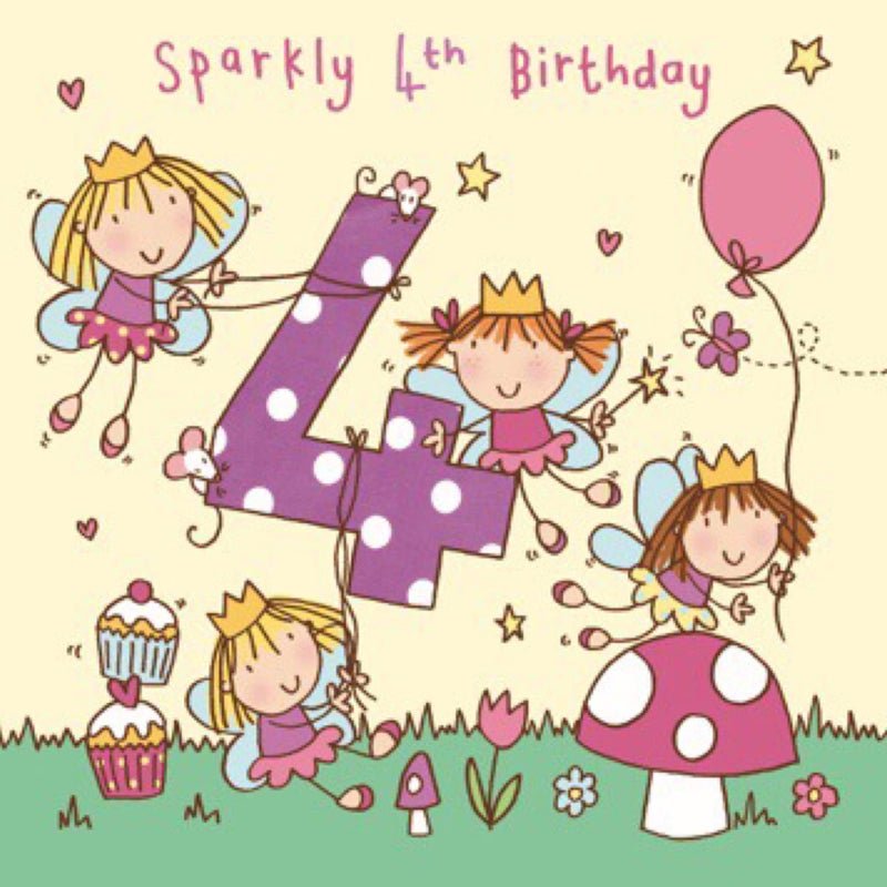 TWIZLER Fairy Princess 4th Birthday Card, 6.1 x 6.1 in, Sparkly Theme, Envelope Included - Image 2